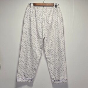 Women's Pajama Pants Size M White Purple Floral Cotton Lounge Sleepwear handmade